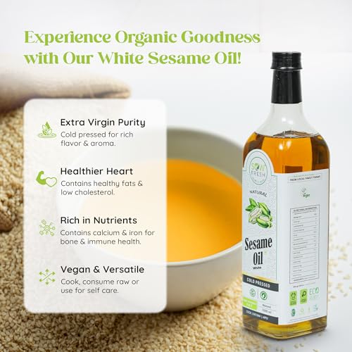 Image of Natural Cold Pressed Sesame Oil 1 Liter, White, High in Vitamin E, D & K