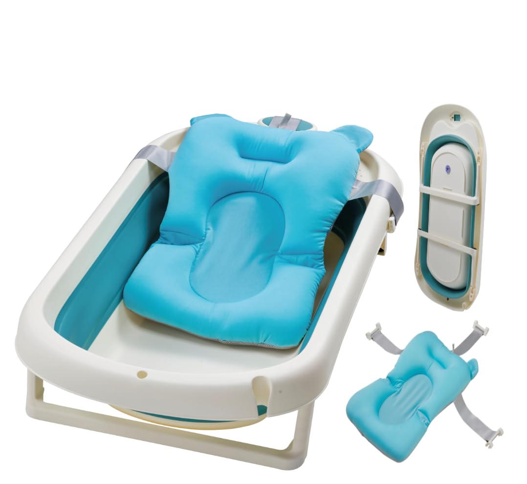 Bañera para bebé con soporte de baño, 81 x 40 x 24 cm, bañera ergonómica con soporte de bañera plegable, bañera plegable antideslizante para recién nacidos, gris