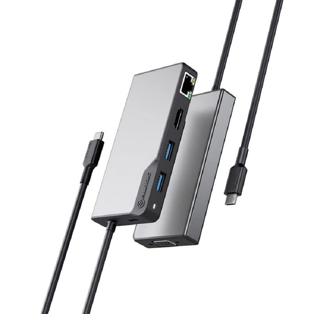 ALOGIC Concentrador USB-C Fusion MAX 6 en 1 V2-2 x USB-A (5G), 1 x USB-C (5G y 100W PD), HDMI (4K a 60Hz), VGA y RJ45 Gigabit Ethernet
