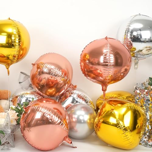 Image of 9 Pcs Silver Gold Rose Gold Round Foil Balloons,22 Inch Round Balloons | Silver Gold Rose Gold Giant 4D Round Ball Balloons For Wedding Graduation Anniversary New Year Disco Party Decorations