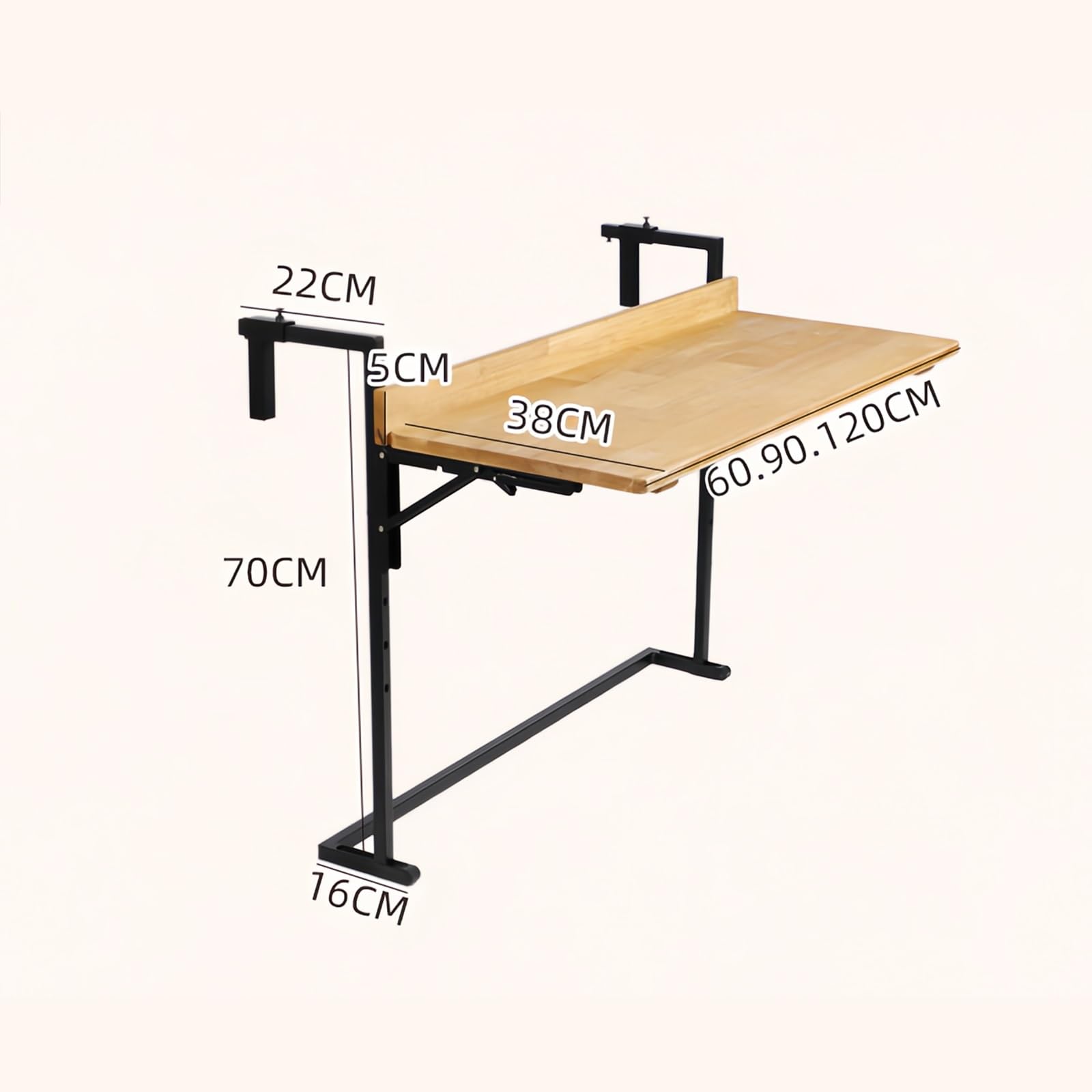 Table Balcon Suspendue Rabattable Murale pour Balustrade Extérieur Jardin 38x90cm