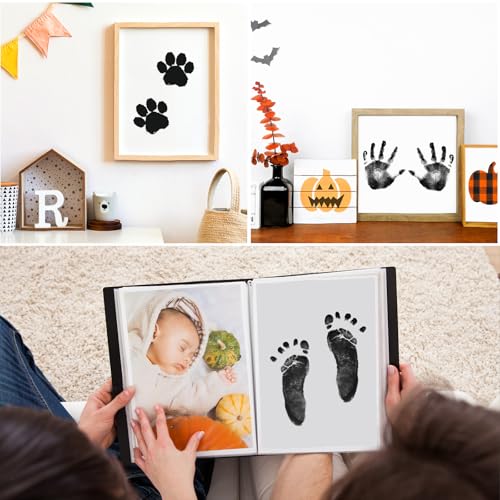 Nabance Fußabdruck Baby mit 6 Stempelkissen 12 Abdruckkarten Handabdruck Baby Pfotenabdruck Set Hund Katze Baby Abdruckset Sicher und Ungiftig Neugeborenen Geschenk 0-6 Monate