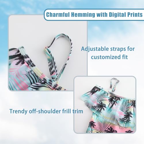 Image of Girls One Piece Swimsuits Off Shoulder Bathing Suit for Kids Hawaiian Swimwear 3-16 Years