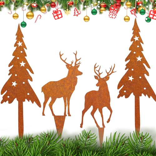 CUVZORA 4 Stück Roststecker Tannenbaum und Hirsch Weihnachtsdeko,...