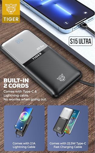 Image of Tiger S15 Ultra Wireless Mini 20k 20000mAh 22.5W Magnetic Wireless Fast Charging Nano Power Bank with 22.5 Wired Output Compatible with iPhone 12 & Above & Other QI Enabled Devices, Fast Charg (Black)