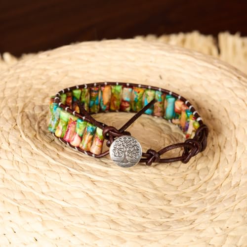 Image of YGLINE Boho Handmade Wrap Leather Tube Crystal Stone Bracelet for Women