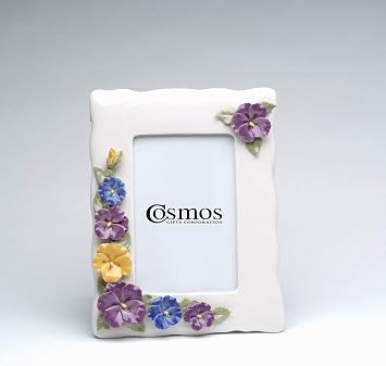 Cosmos Gifts Fine Porcelain Pansy Flowers Photo Frame, Product Size 8.5" * 6.5"