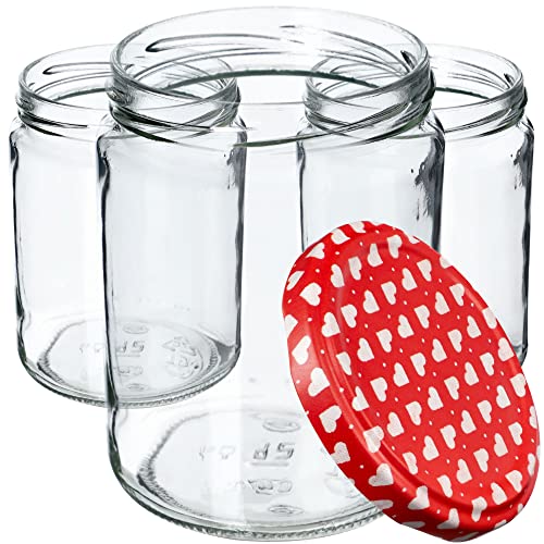 KADAX Barattoli per conserve, da 540 ml, per coperchi a vite, vasetti per marmellate, barattoli per marmellate, barattoli per conserve, barattoli rotondi (cuore/24 pezzi)
