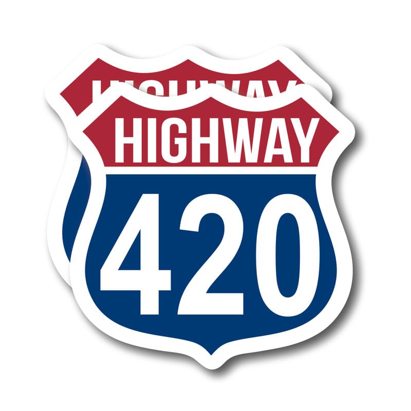 (2 Pack) Highway 420 - Funny 420 April 20th Smoke Stickers - 5" On Longest Side - for Car, Truck, SUV - Easy Peel and Stick Vinyl Decals - Made in USA - BMCS093