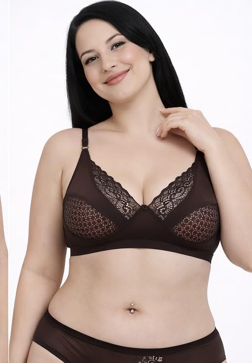 Image of Women Lace Bra And panty set Pure cotton Non-Padded Wire-Free Full Coverage Soft Breathable Fabric Comfortable Innerwear