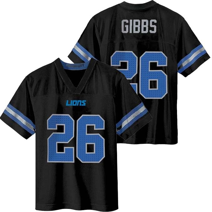 Jahmyr Gibbs Detroit Lions Black #26 NFL Kids Youth 4-20 Name and Number Alternate Away Player Football Jersey (8)