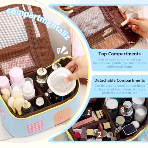 Image of MAYCREATE Travel Makeup Bag Portable Toiletries Bag Roomy Cartoon Canvas Makeup Storage Bag, Cosmetic Storage Pouch for Women & Girls, 23.5x14x20cm