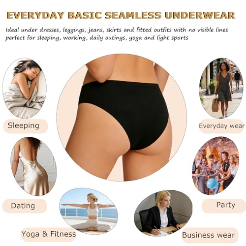 Image of FINETOO 6 Pack Women's Seamless Hipster Underwear No Show Panties Invisibles Briefs Soft Stretch Bikini Underwears XS-XL