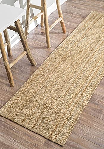 Image of Jute Braided Natural Hand Woven & Reversible Rug for Living Room Kitchen Entryway, Farmhouse Rustic Burlap Carpet Floor Mat (Jute, 2X6-feet)