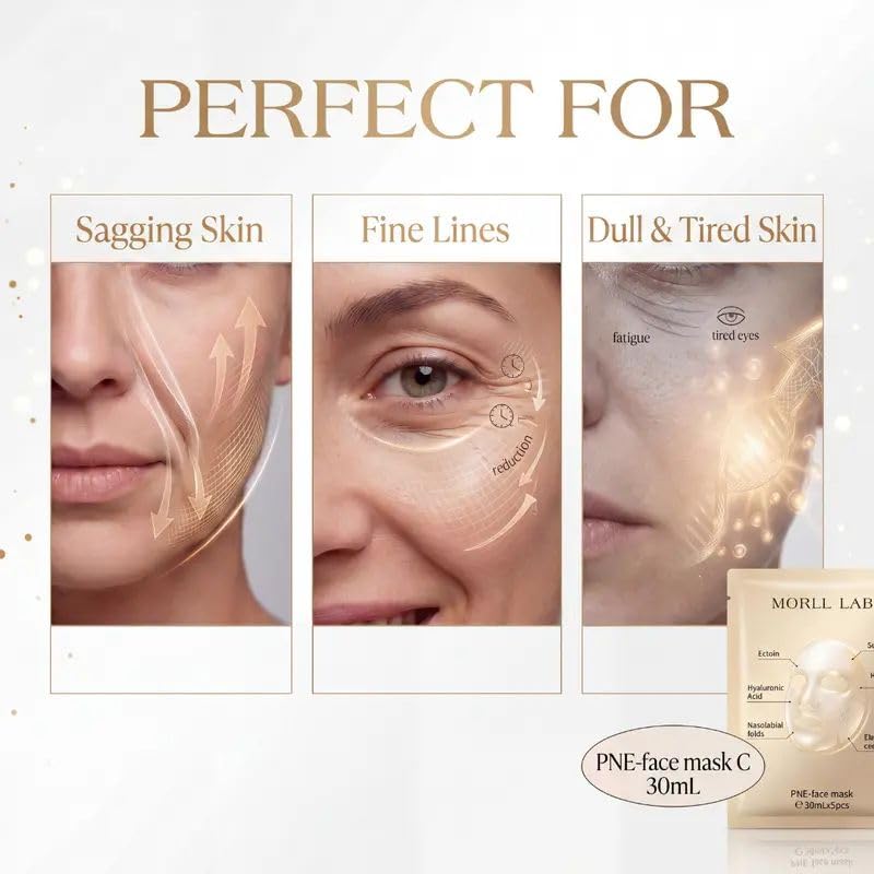 MORLL LAB PNE Face Mask Sheet – Hydrating & Soothing Sheet Mask with Niacinamide, Hyaluronic Acid & Peptides (30ml x 5pcs)