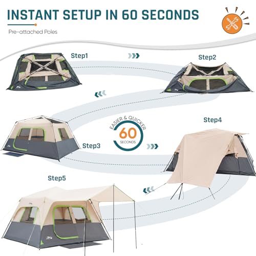 Image of 8 Person Instant Cabin Tent, Easy 60 Second Setup Family Tents for Camping, Pop up Camping Tent, Large Waterproof Tents for Outdoor Camping, Spacious Interior, Upgraded Ventilation