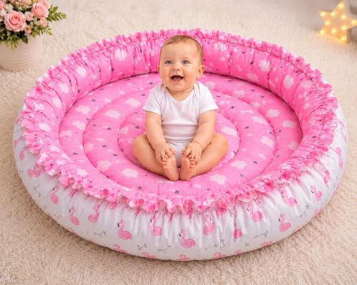Image of Toddylon New Born Baby Reversible Bedding Set Cotton Mattress Nest (0-6 Months) Pink