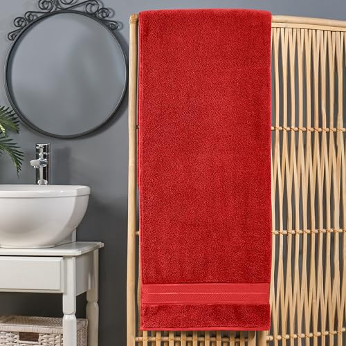 Image of Elegant Comfort Three Line Popcorn Extra Large Luxury Bath Towel - 40 inch x 80 inch inch, Premium Hotel Spa Quality 1 Piece Oversized Bath Sheet 100% Turkish Cotton Super Soft Highly Absorbent, Red