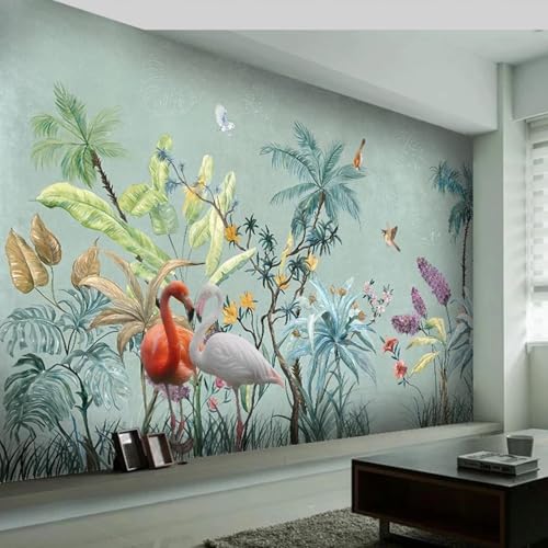Papier peint 3D fleurs oiseaux rétro pour masquer et sublimer un mur de salon