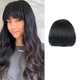 BEIERMU Bangs Hair Clip in Bangs, Hair Extensions Bangs French Bangs Fringe with Temples Hairpieces for girl Clip on Air Bangs Curved Bangs for Women (Straight bang, pitch-black)