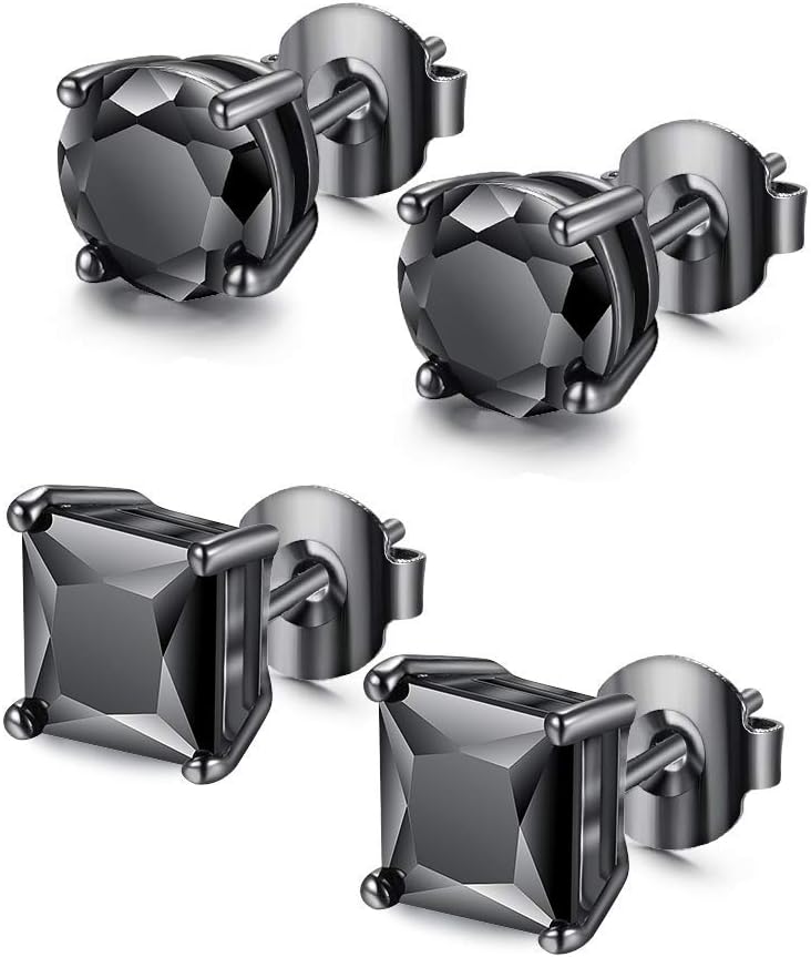 Tarsus Unisex Black Hoop Earring + Black Zirconia Earrings Set