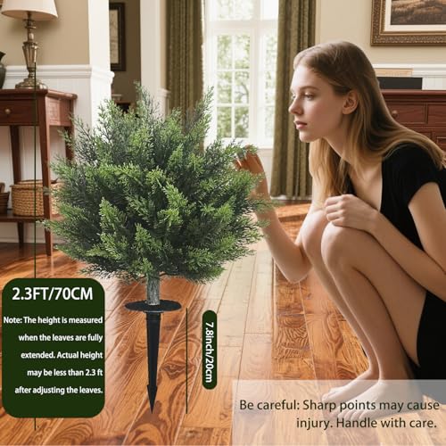Artificial Topiary Cedar Tree 28 inch Faux Little Bush Cedar Tree UV Resistant Shrub Potted Artificial Plant for Outdoor Indoor Front Porch Garden (2 Pack)