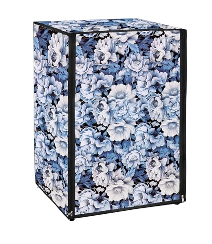 Image of Fully Automatic Front Load Washing Machine Cover Compatible For LG 6Kg, 6.5Kg, 7Kg, 7.5Kg, 8Kg, 8.5Kg, 9Kg, 10Kg (66L X 61D X 84H), Waterproof & Dustproof , Blue Flower.