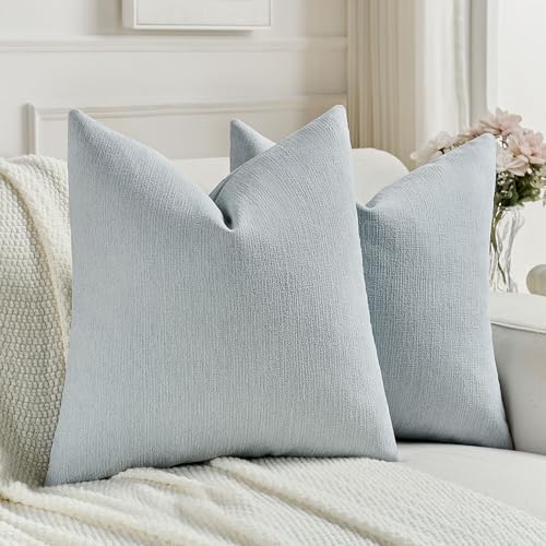 FUTEI Dusty Blue Chenille Decorative Throw Pillow Covers 26x26 Inch Set of 2,Soft Cozy Faux Linen Textured Euro Pillow Shams,Farmhouse Home Decor for Couch Living Room