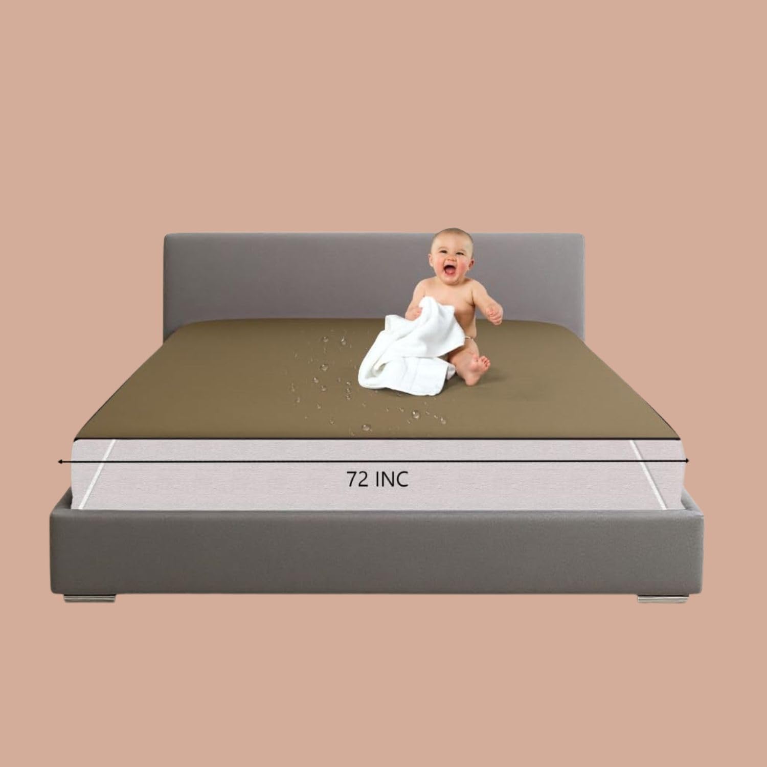 Waterproof Fitted Mattress Protector Light Brown King Size Cotton Terry Bed Cover-image-8