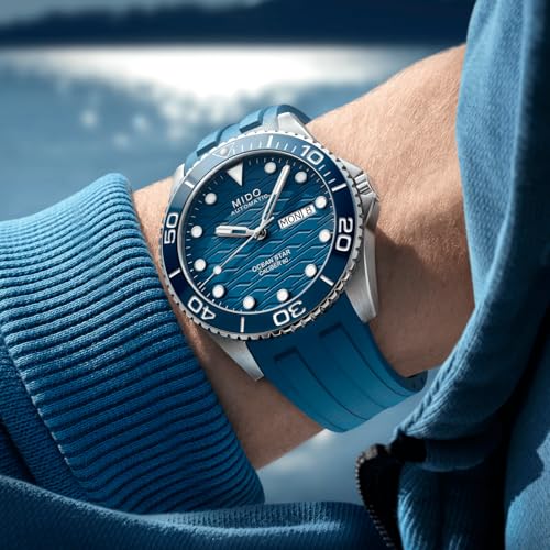Image of MIDO Ocean Star 200C - Swiss Automatic Diving Watch for Men - 42.5mm Stainless Steel Case - Rotating Ceramic Bezel - Wave-Design Dial with Day,Date Calendar