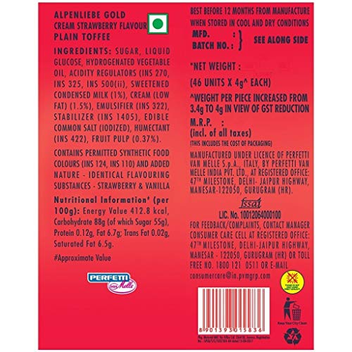 Image of Alpenliebe Gold Candy Cream Strawberry Flavour 184 gm (46 Pieces) (Pack of 5)