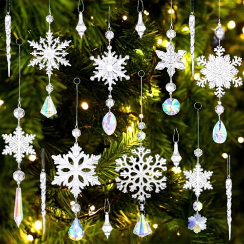 16 Stück Acryl Eiszapfen Schneeflocke Eistropfen Anhänger,Acryl...