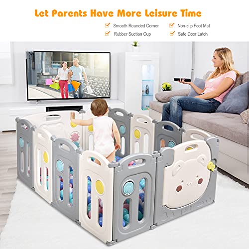COSTWAY Grondbox baby 12/14/16 paneel, opvouwbaar baby speelbox babybox, kinderen veiligheid speelruimte activiteiten… - Image 4