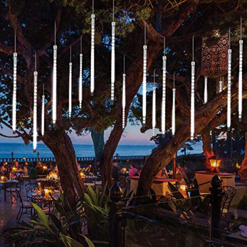 Image of MAOYUE Meteor Shower Lights, 16 Tubes 640 LED Icicle Lights Outdoor Christmas Decorations Lights Waterproof Cascading Lights for Holiday Decorations, Tree, Eaves, Roof, Yard, Garden, Party, Cold White