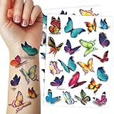 40 Pieces 3D Butterfly Temporary Tattoos for Women Kids, Colorful Body Art 3D Tattoos, Butterfly Party Favors