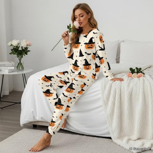 Image of Women's Pajamas Set Soft 2 Piece Loungewear Long Sleeve Pj Set Matching Sleepwear with Pockets for Women Plus Size