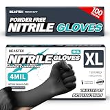 Beastek Black Nitrile Exam Gloves, 4.0 Mil, 100 Pcs Disposable Gloves Powder-Free Latex-Free for Medical, Cooking, Food-Safe (X-Large)