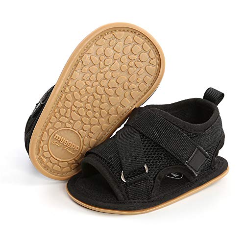 Image of E-FAK Baby Boys Girls Summer Sandals Outdoor Beach Anti-Slip Rubber Soft Sole Newborn Toddler First Walker Shoes(0-6 Months, 08 Black)