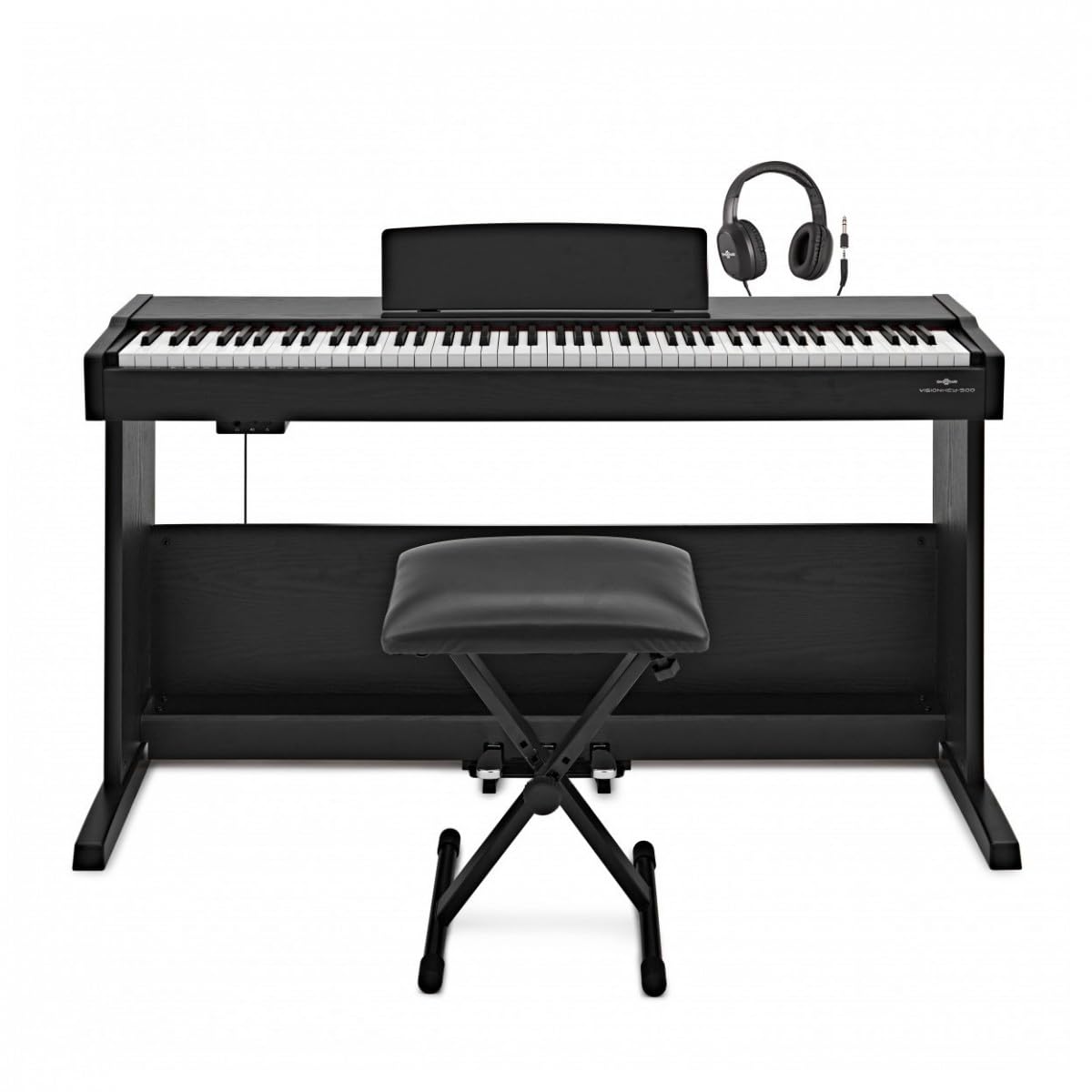 VISIONKEY-500 88-Tasten Hammermechanik-Digitalpiano USB MIDI mit Hocker und Kopfhörer, Matte Black