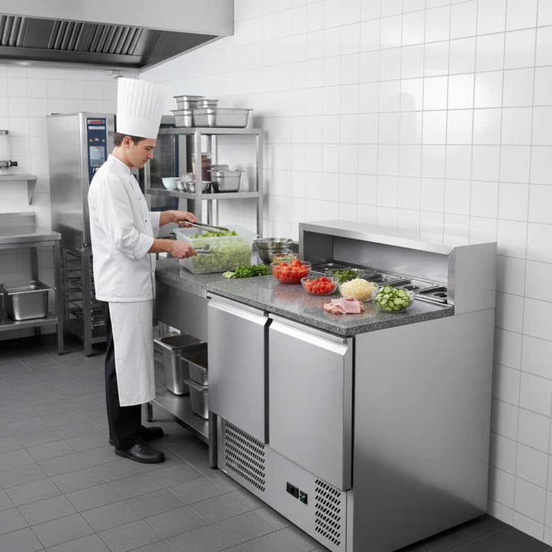 Table à Pizza Réfrigérée 2 Portes avec Saladette - Plan Granit - 240L - +2/+8°C - GN 1/1