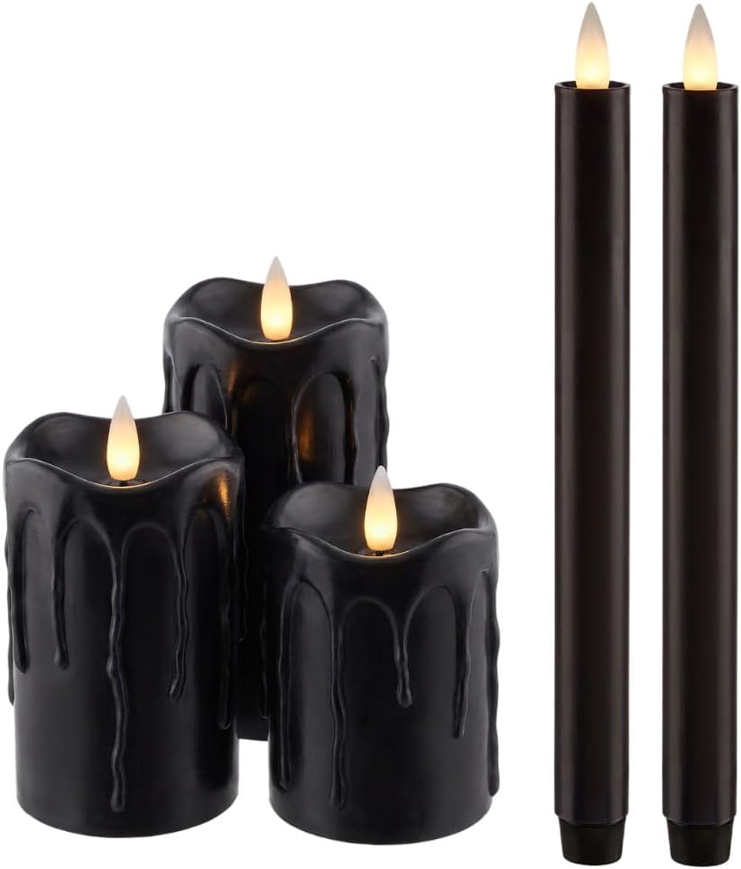 Flameless Taper & Dripping Pillar Candles Set, 3D Moving Flame Real Wax Candles with Remote Timer, Battery Operated 400 Hours Long Lasting LED Candles
