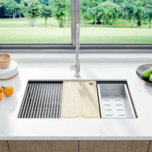 30 x 19 Drop-In Workstation Kitchen Sink – 16 Gauge Stainless Steel Topmount Sink, 10" Deep Undermount Single Bowl & 6 Accessories