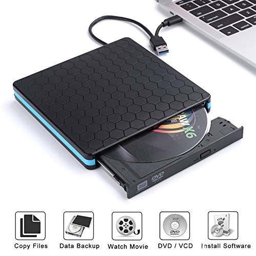 External CD DVD Drive USB 3.0 Type-C, JFUNE Slim CD DVD +/-RW Drive
