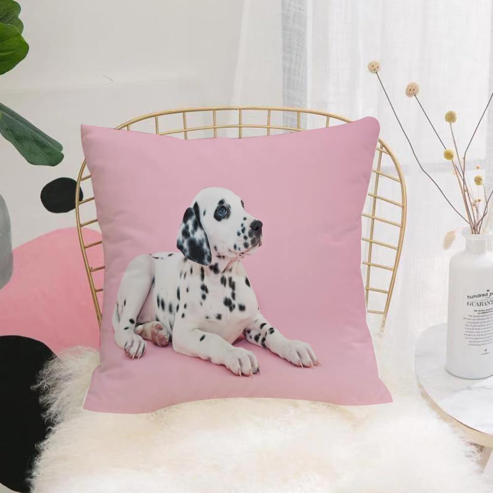 HYOSXW Cushion Cover,Throw Pillow Case Home Decorative for Living Room Bedroom Sofa Chair 16X16 Inch,Dalmatian puppy, spotted puppy on pink background,Pillowcase 40X40cm