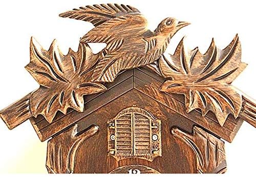 SUSHOP Cuckoo Clock Traditional Black Forest Chalet Clock, Antique Wooden Cuckoo Wall Clock Bird Time Bell Swing Alarm Watch Home Art Decor, 38X21x10cm