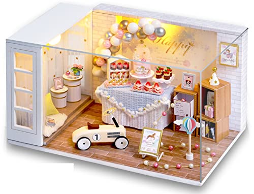 [MuMuBoo] ドールハウス 日本語説明書付 初心者 手作りミニチュアキット ミニチュア家具キット DIY 木製 【 LED照明 防塵ディスプレイカバー 付 】 (CAMP PARTY)（Amazon）