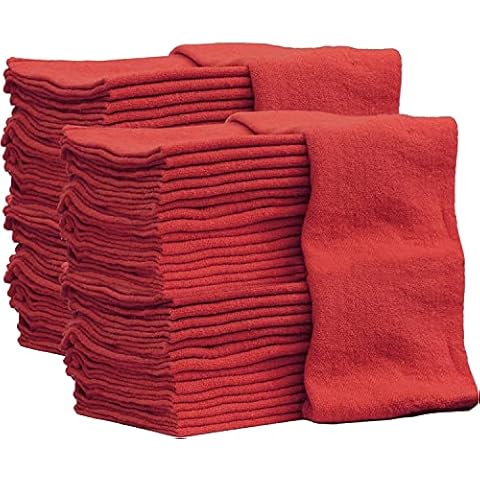 Nabob Wipers Auto Mechanic Shop Towels 300 Pack Shop Rags 100% Cotton Size 14"x14" Commercial Grade (200 Pack, Red) Cover