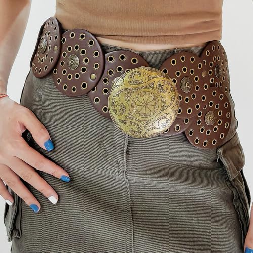 INOGIH Womens-Wide-Disc-Boho-Concho-Western-Belt - Western-Leather-Cowgirl-Country-Belt for Dress Jeans2