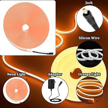 Image of NEWNESS 13.2 Feet Orange Neon LED Strip Lights | IP65 Waterproof Flexible Silicone Rope Light with 12V Power Adapter for Home Decor