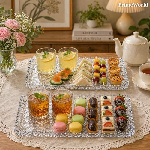 Image of PrimeWorld Glass Serving Plate 280 mm - 1 Pc | Crystal Clear Large Dinner Plate for Pasta, Salad, Desserts & Snacks | Elegant Glass Plate for Home, Parties & Gifting